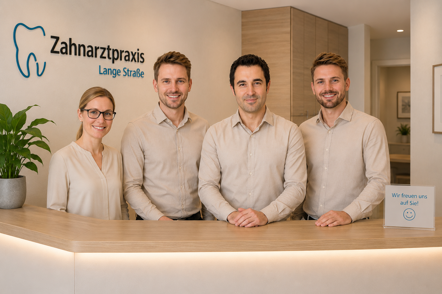 Das Team der Zahnarztpraxis Lange Straße hinter dem Empfang